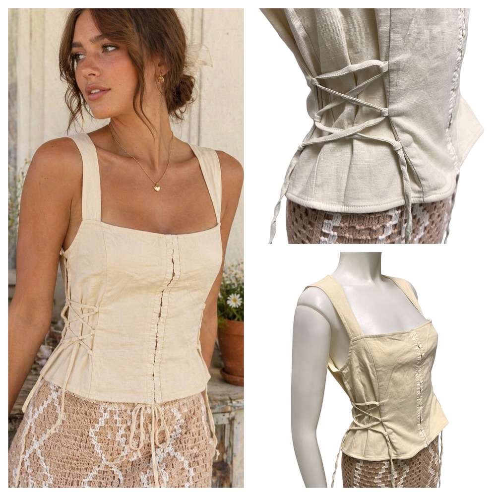 Princess Polly Corset Vest Top NWT Lace Up Cottagecore Coquette Prairie Size 8